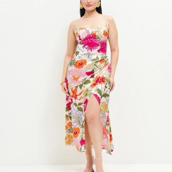 Reformation Marguerite in Fabrizia Floral Silk Satin Side Slit Midi Dress 6 - Picture 2 of 11